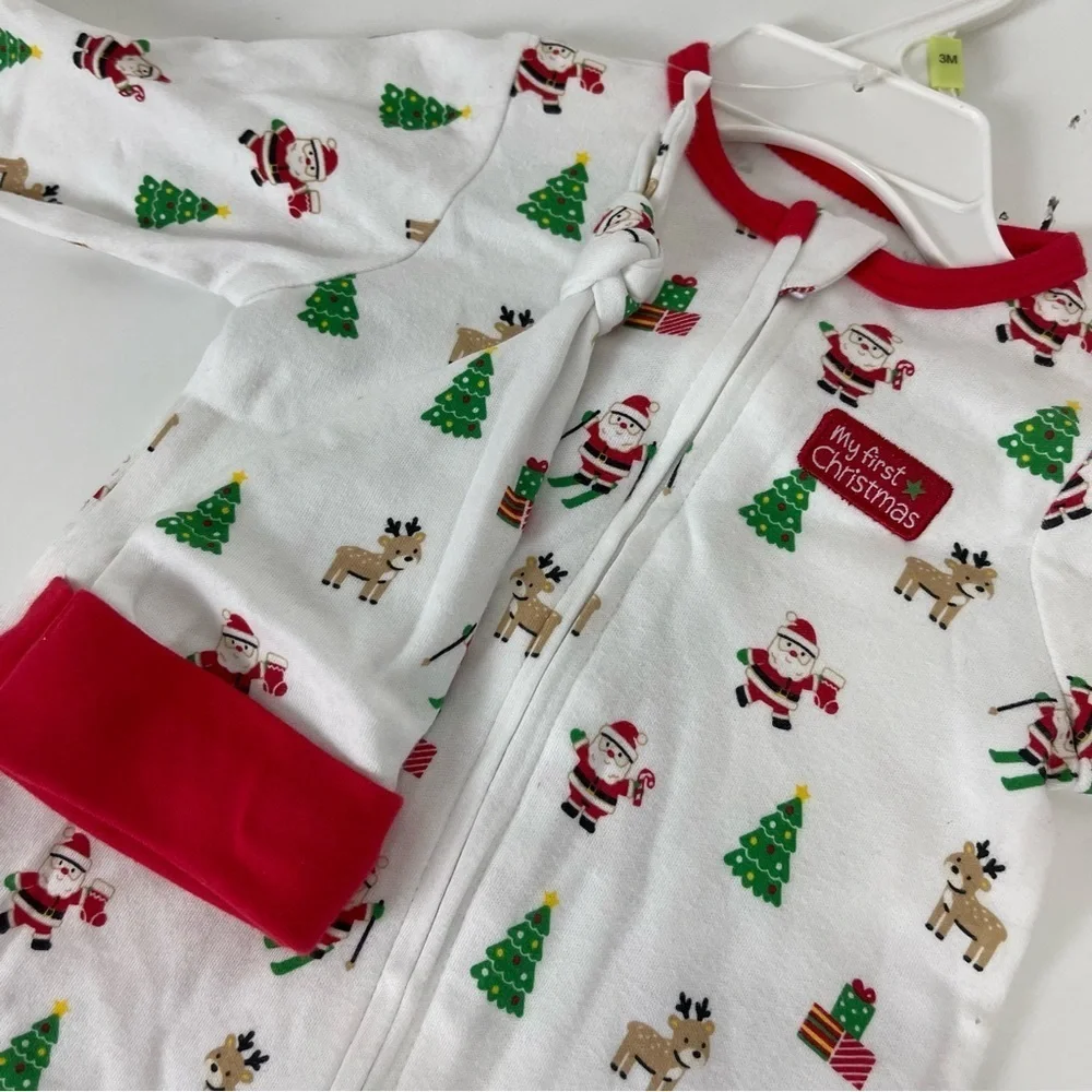NEW Little Me Holiday Pajamas First Christmas with Hat Size 3M Santa Tree NWOT